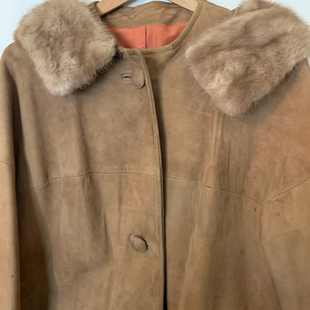 Suede coat with a mink collar